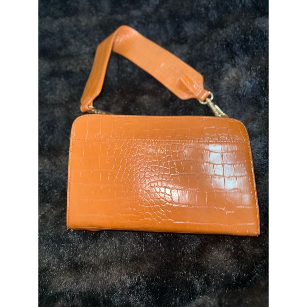Calpak Orange Croc-Embossed Cosmetic Bag with Strap